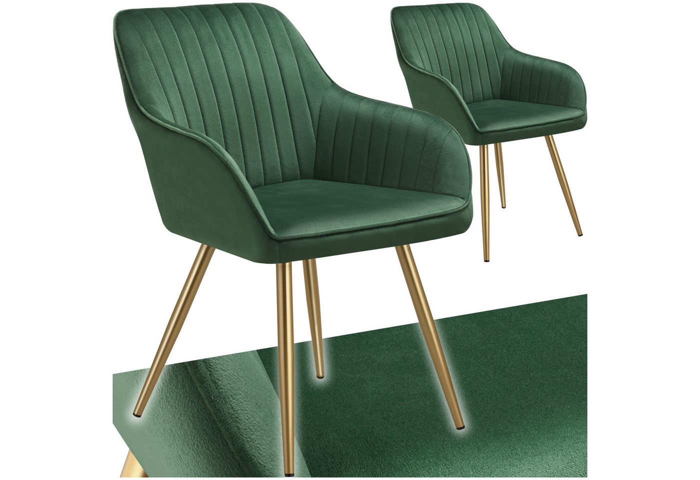 tectake Esszimmerstuhl Marilyn (Set, 2 St), Extra weicher Samtbezug mit stilvollem Steppmuster von tectake