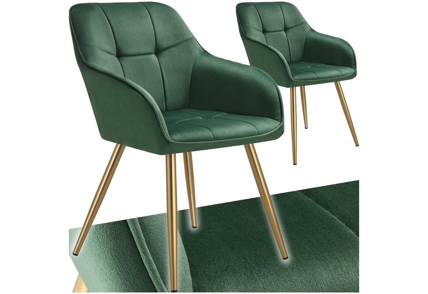 tectake Esszimmerstuhl Marilyn (Set, 2 St), Extra weicher Samtbezug mit elegantem Steppmuster von tectake