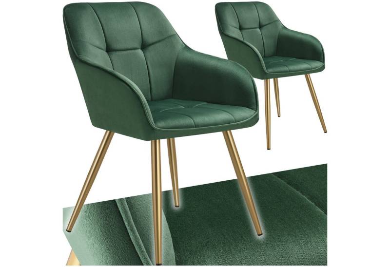 tectake Esszimmerstuhl Marilyn (Set, 2 St), Extra weicher Samtbezug mit elegantem Steppmuster von tectake