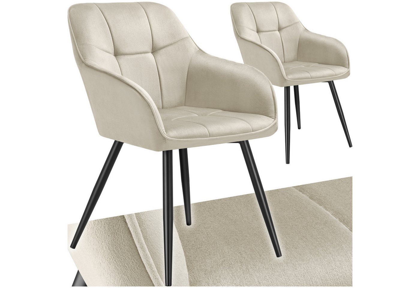 tectake Esszimmerstuhl Marilyn (Set, 2 St), Extra weicher Samtbezug mit elegantem Steppmuster von tectake
