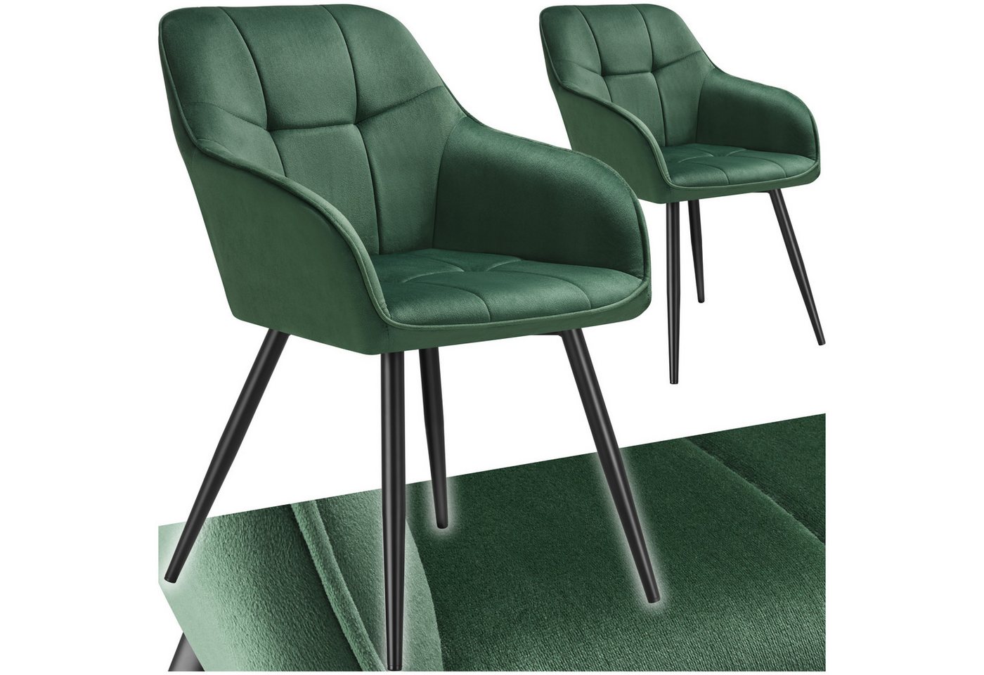 tectake Esszimmerstuhl Marilyn (Set, 2 St), Extra weicher Samtbezug mit elegantem Steppmuster von tectake