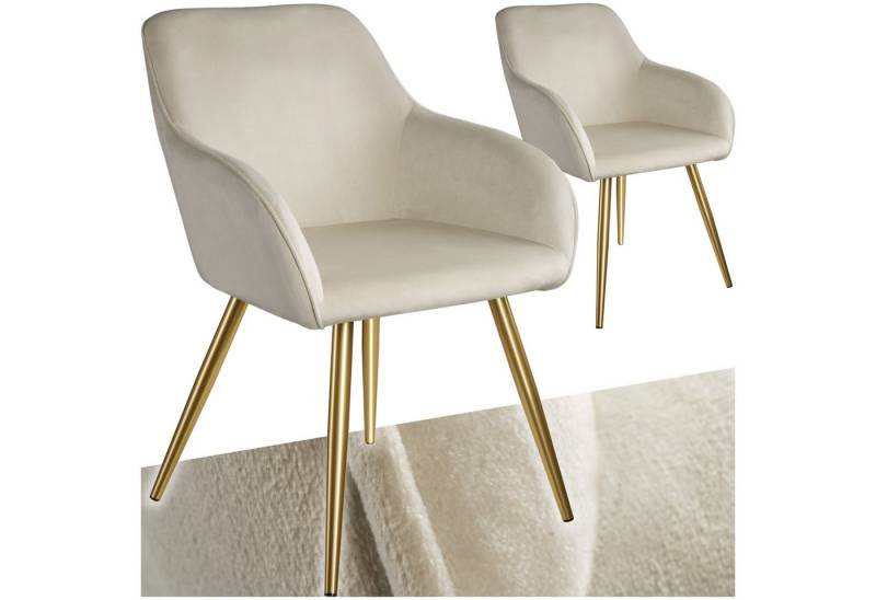 tectake Esszimmerstuhl Küchenstuhl Marilyn Samtoptik, goldene Stuhlbeine (2er Set, 2 St), gepolstert, in Samtoptik von tectake