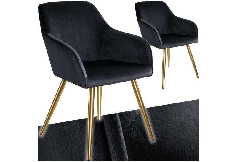 tectake Esszimmerstuhl Küchenstuhl Marilyn Samtoptik, goldene Stuhlbeine (2er Set, 2 St), gepolstert, in Samtoptik von tectake