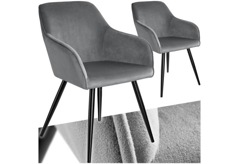 tectake Esszimmerstuhl Küchenstuhl Marilyn Samtoptik, schwarze Stuhlbeine (2er Set, 2 St), gepolstert, in Samtoptik von tectake