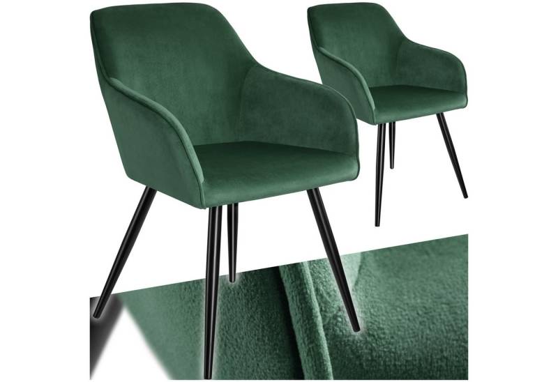 tectake Esszimmerstuhl Küchenstuhl Marilyn Samtoptik, schwarze Stuhlbeine (2er Set, 2 St), gepolstert, in Samtoptik von tectake