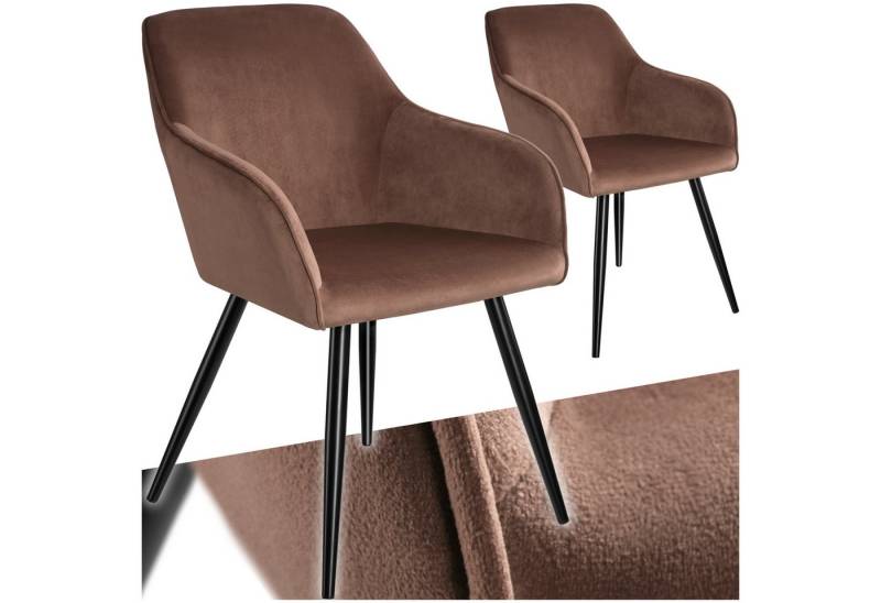 tectake Esszimmerstuhl Küchenstuhl Marilyn Samtoptik, schwarze Stuhlbeine (2er Set, 2 St), gepolstert, in Samtoptik von tectake