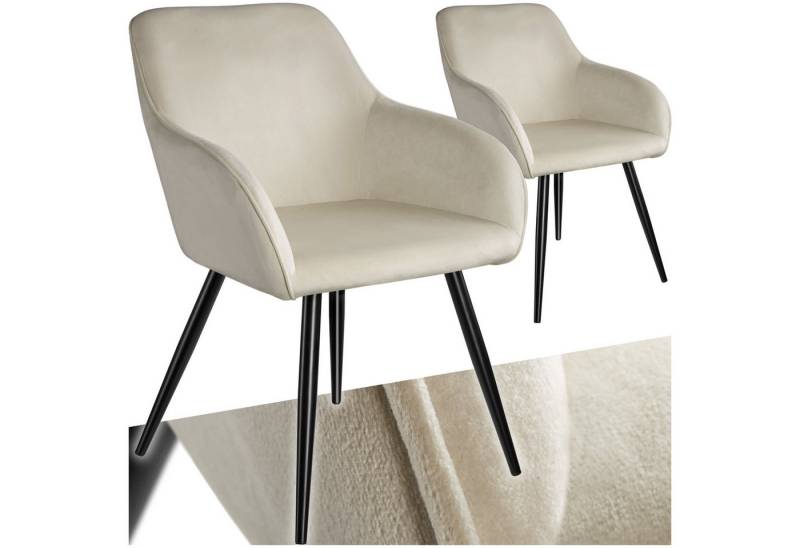 tectake Esszimmerstuhl Küchenstuhl Marilyn Samtoptik, schwarze Stuhlbeine (2er Set, 2 St), gepolstert, in Samtoptik von tectake
