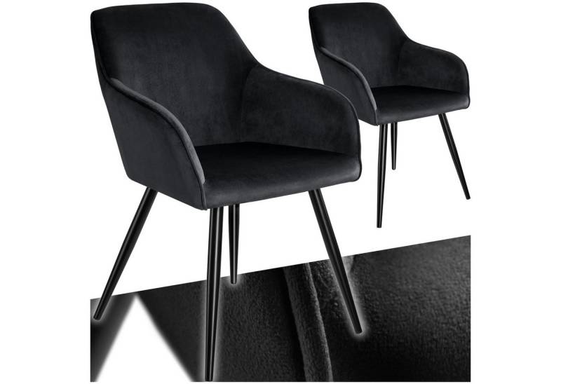 tectake Esszimmerstuhl Küchenstuhl Marilyn Samtoptik, schwarze Stuhlbeine (2er Set, 2 St), gepolstert, in Samtoptik von tectake