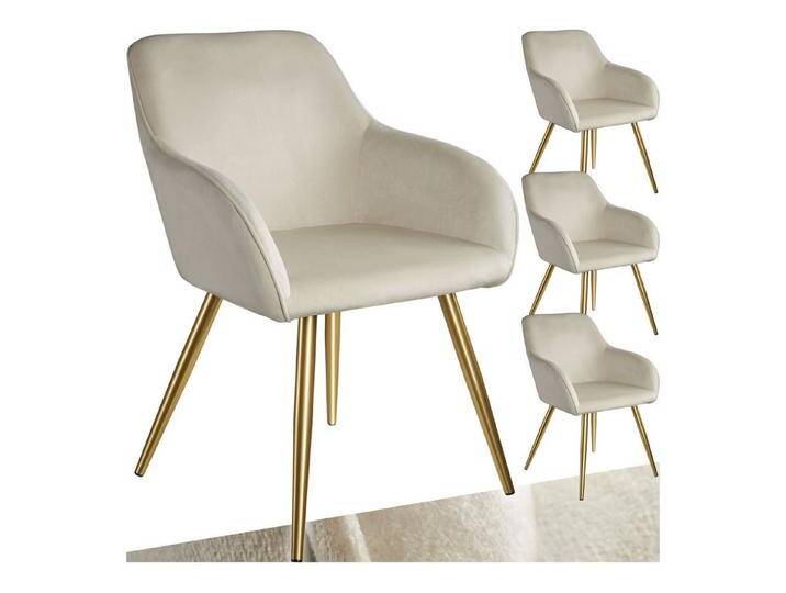 tectake Esszimmerstuhl Marilyn (4er Set, 4 St), gepolstert, in Samtoptik, beige, creme/gold von tectake
