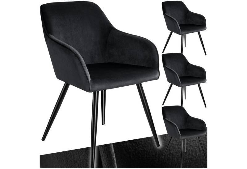 tectake Esszimmerstuhl Küchenstuhl Marilyn Samtoptik, schwarze Stuhlbeine (4er Set, 4 St), gepolstert, in Samtoptik von tectake