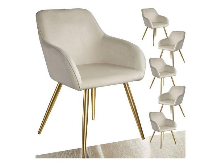 tectake Esszimmerstuhl Marilyn (6er Set, 6 St), gepolstert, in Samtoptik, beige, creme/gold von tectake