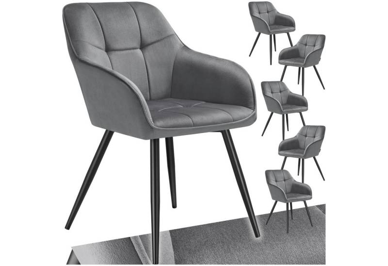 tectake Esszimmerstuhl Marilyn (6er Set, 6 St), gepolstert, in Samtoptik, gesteppt von tectake