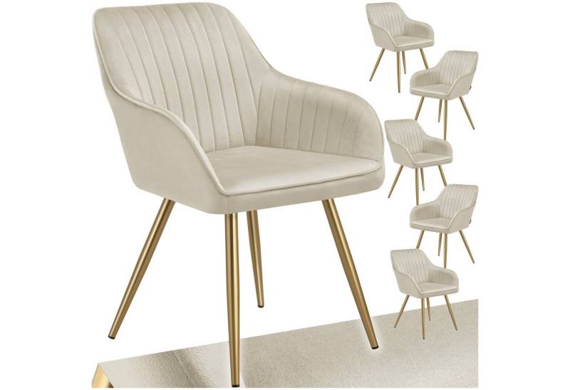 tectake Esszimmerstuhl Marilyn (6er Set, 6 St), gepolstert, in Samtoptik, gesteppt von tectake