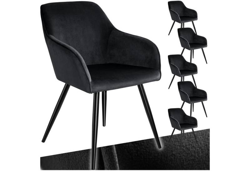 tectake Esszimmerstuhl Küchenstuhl Marilyn Samtoptik, schwarze Stuhlbeine (6er Set, 6 St), gepolstert, in Samtoptik von tectake