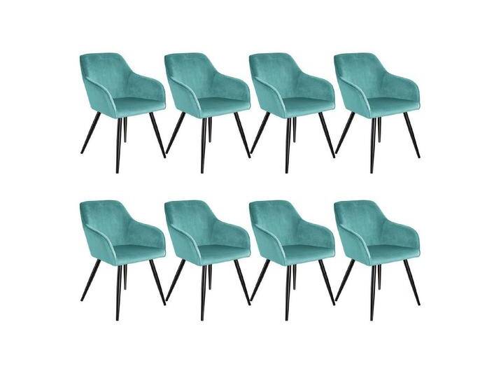 tectake Esszimmerstuhl Marilyn (8er Set, 8 St), gepolstert, in Samtoptik, schwarz blau, türkis/schwarz von tectake