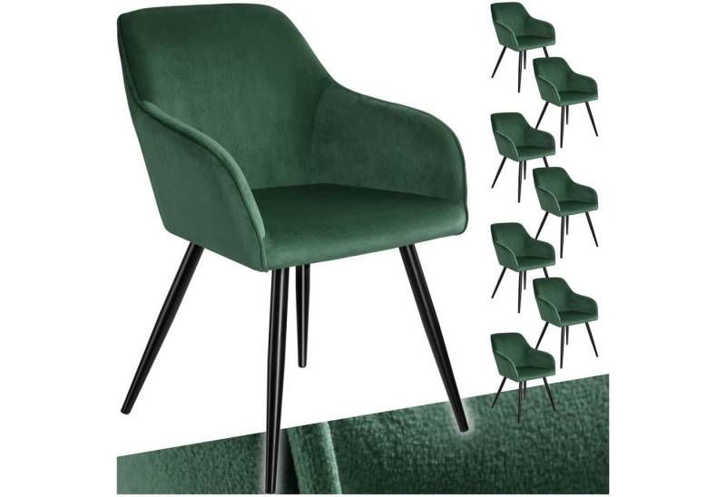 tectake Esszimmerstuhl Küchenstuhl Marilyn Samtoptik, schwarze Stuhlbeine (8er Set, 8 St), gepolstert, in Samtoptik von tectake