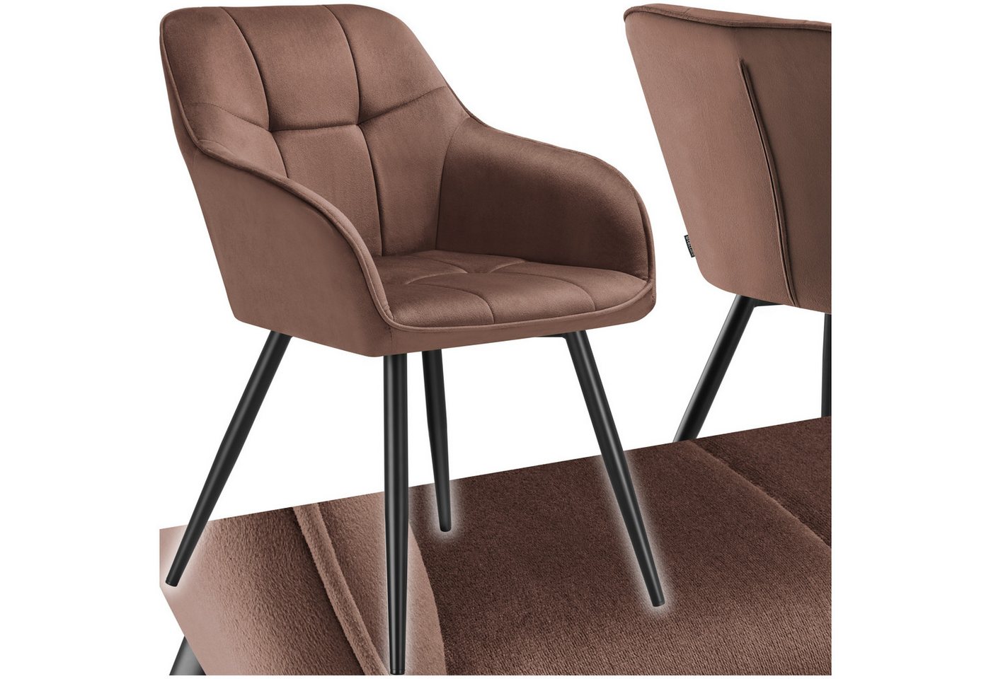 tectake Esszimmerstuhl Marilyn (Set, 1 St), Extra weicher Samtbezug mit elegantem Steppmuster von tectake