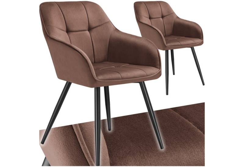 tectake Esszimmerstuhl Marilyn (Set, 2 St), Extra weicher Samtbezug mit elegantem Steppmuster von tectake