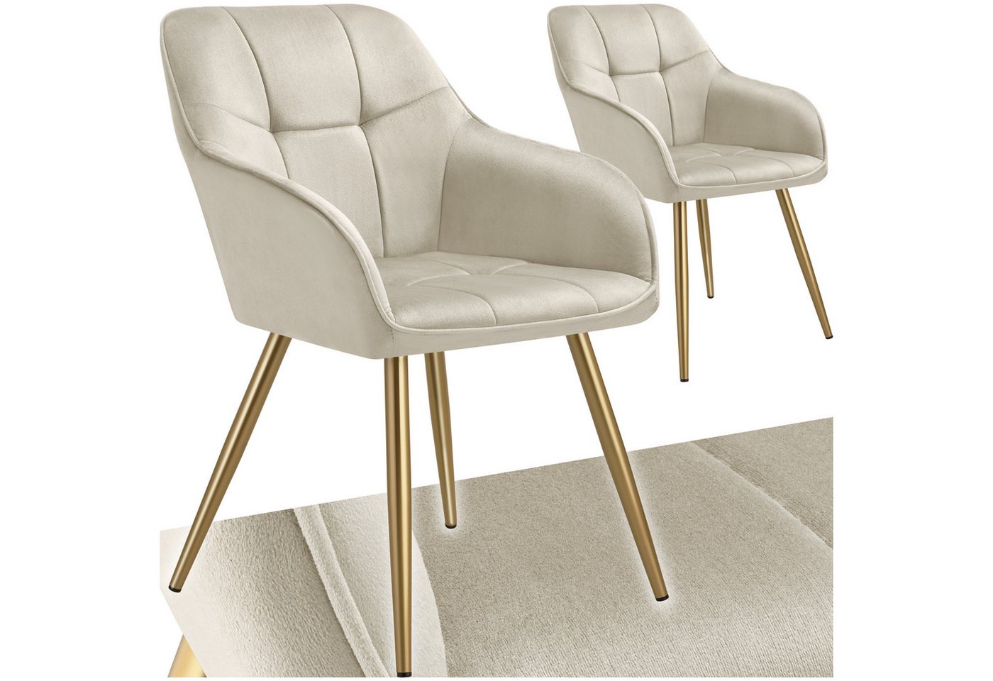 tectake Esszimmerstuhl Marilyn (Set, 2 St), Extra weicher Samtbezug mit elegantem Steppmuster von tectake