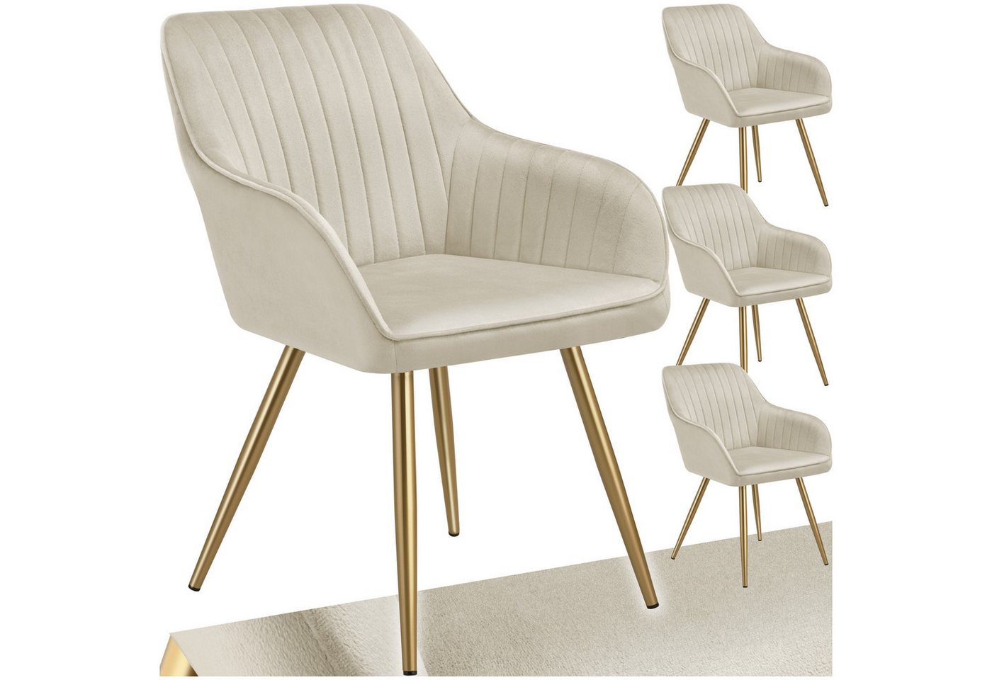 tectake Esszimmerstuhl Marilyn (Set, 4 St), Extra weicher Samtbezug mit stilvollem Steppmuster von tectake
