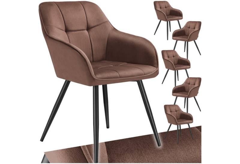 tectake Esszimmerstuhl Marilyn (Set, 6 St), Extra weicher Samtbezug mit elegantem Steppmuster von tectake