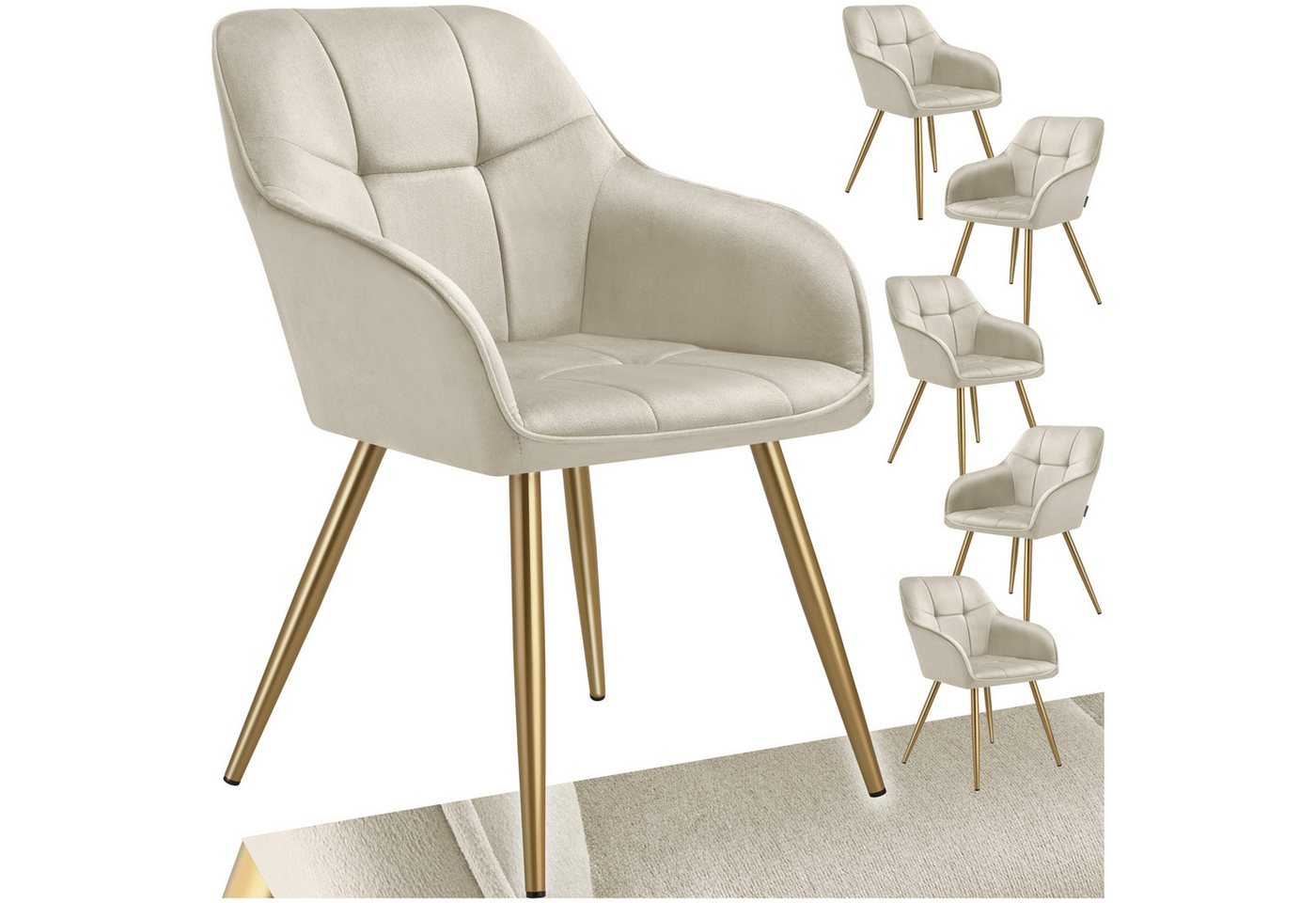 tectake Esszimmerstuhl Marilyn (Set., 6 St), Extra weicher Samtbezug mit elegantem Steppmuster von tectake
