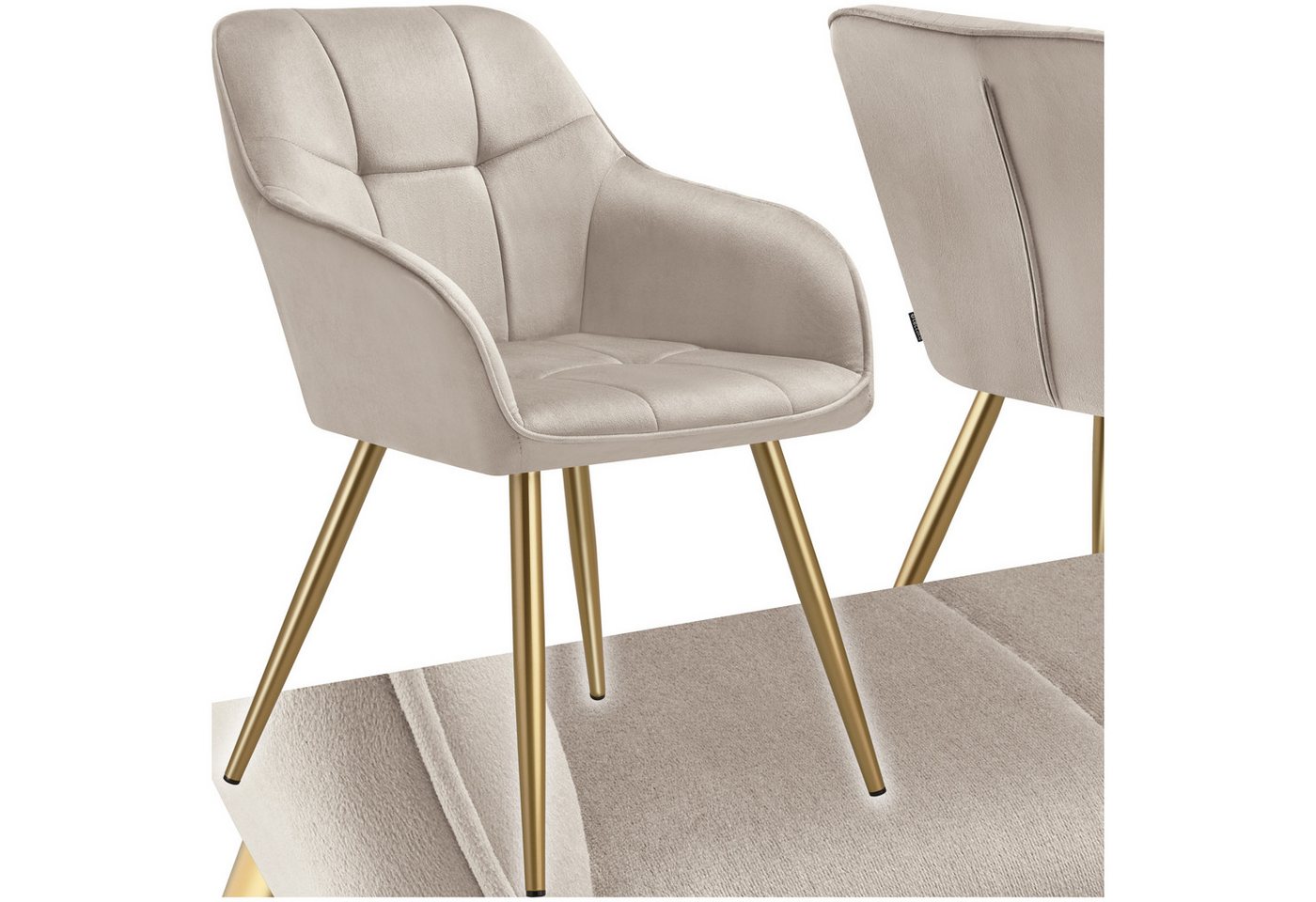 tectake Esszimmerstuhl Marilyn (Set., 1 St), Extra weicher Samtbezug mit elegantem Steppmuster von tectake