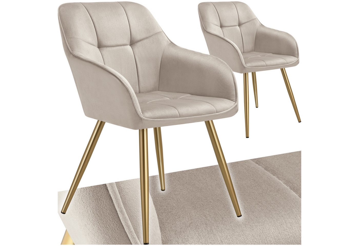 tectake Esszimmerstuhl Marilyn (Set., 2 St), Extra weicher Samtbezug mit elegantem Steppmuster von tectake