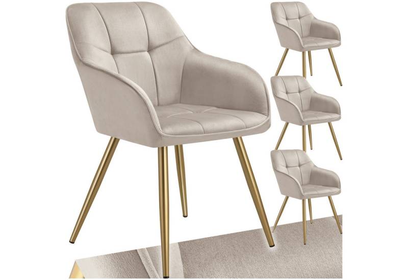 tectake Esszimmerstuhl Stuhl Marilyn, Samtoptik, gesteppt (Set., 4 St), Extra weicher Samtbezug mit elegantem Steppmuster von tectake