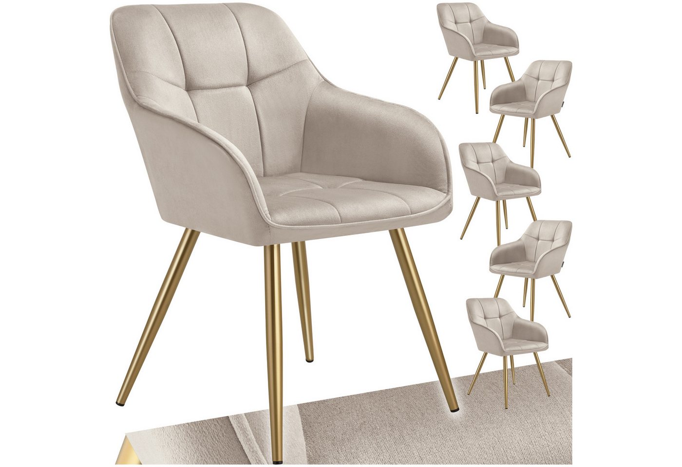 tectake Esszimmerstuhl Marilyn (Set., 6 St), Extra weicher Samtbezug mit elegantem Steppmuster von tectake
