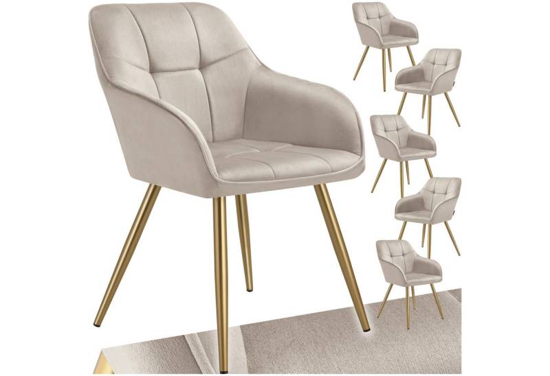 tectake Esszimmerstuhl Marilyn (Set., 6 St), Extra weicher Samtbezug mit elegantem Steppmuster von tectake
