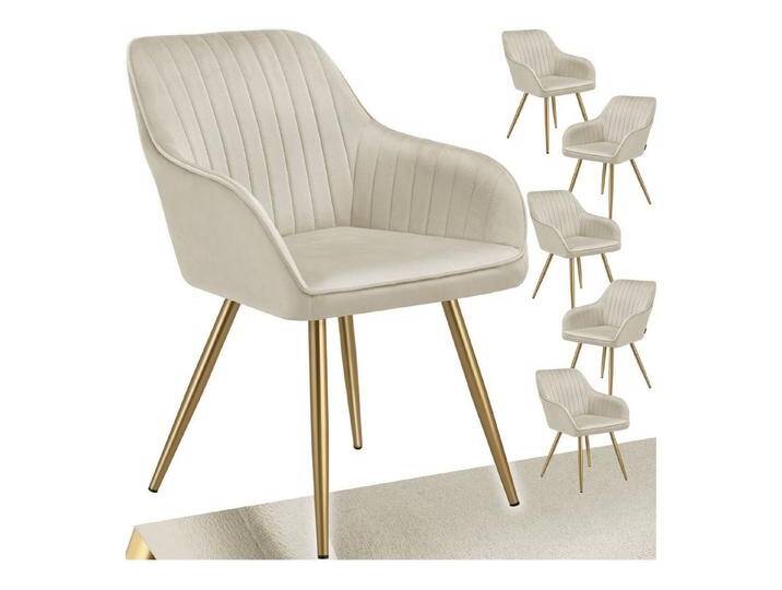 tectake Esszimmerstuhl Stuhl Marilyn, Samtoptik, gesteppt (Set., 6 St), Extra weicher Samtbezug mit stilvollem Steppmuster, beige, 6 St., creme/gold von tectake
