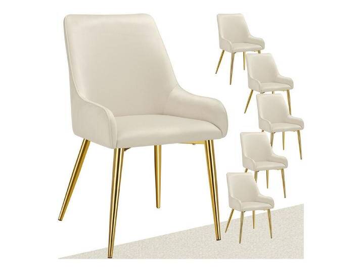 tectake Esszimmerstuhl Polsterstuhl (6er Set, 6 St), in Samtoptik & gepolstert, beige, beige von tectake