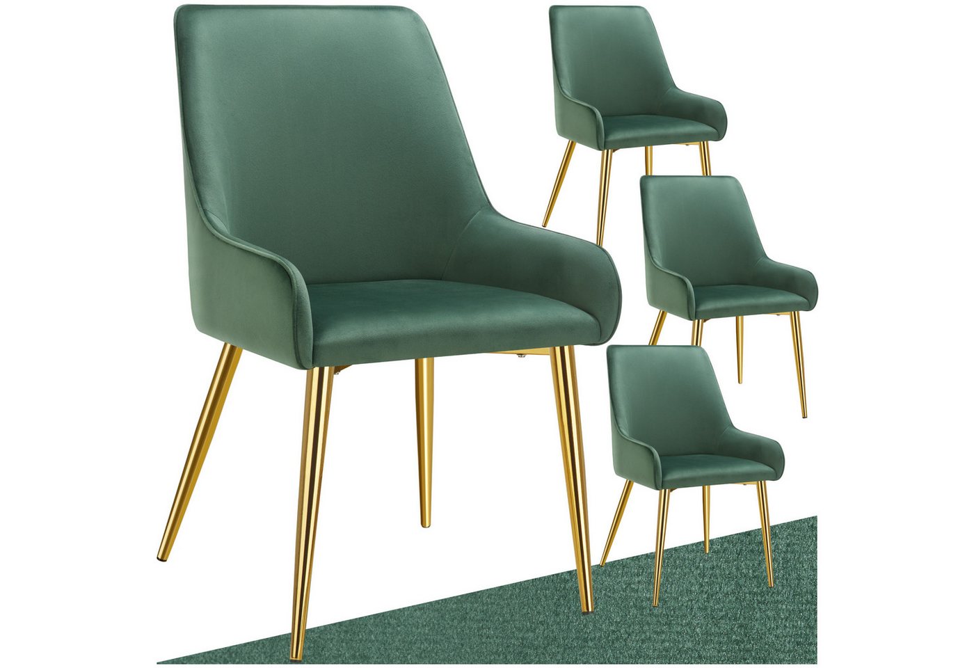 tectake Esszimmerstuhl Polsterstuhl Avane, Samtoptik, Belastbarkeit 120 kg (Set., 4 St), Ergonomische Formgebung der Rückenlehne von tectake