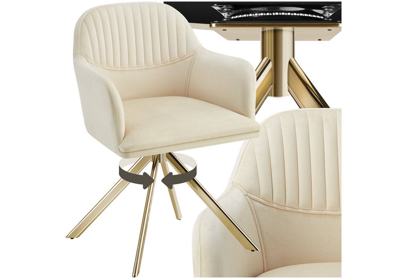 tectake Esszimmerstuhl Samt-Drehstuhl (1er Set, 1 St), gepolstert von tectake