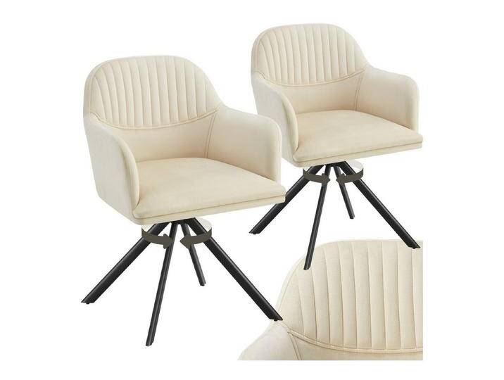 tectake Esszimmerstuhl Samt-Drehstuhl (2er Set, 2 St), gepolstert, beige schwarz, 2 St. von tectake