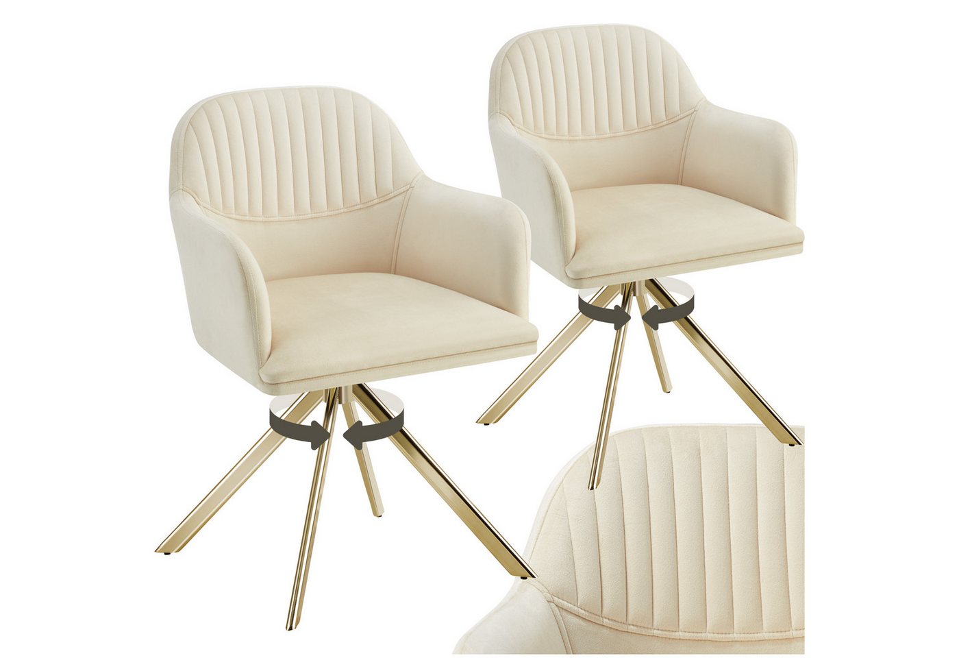tectake Esszimmerstuhl Samt-Drehstuhl (2er Set, 2 St), gepolstert von tectake