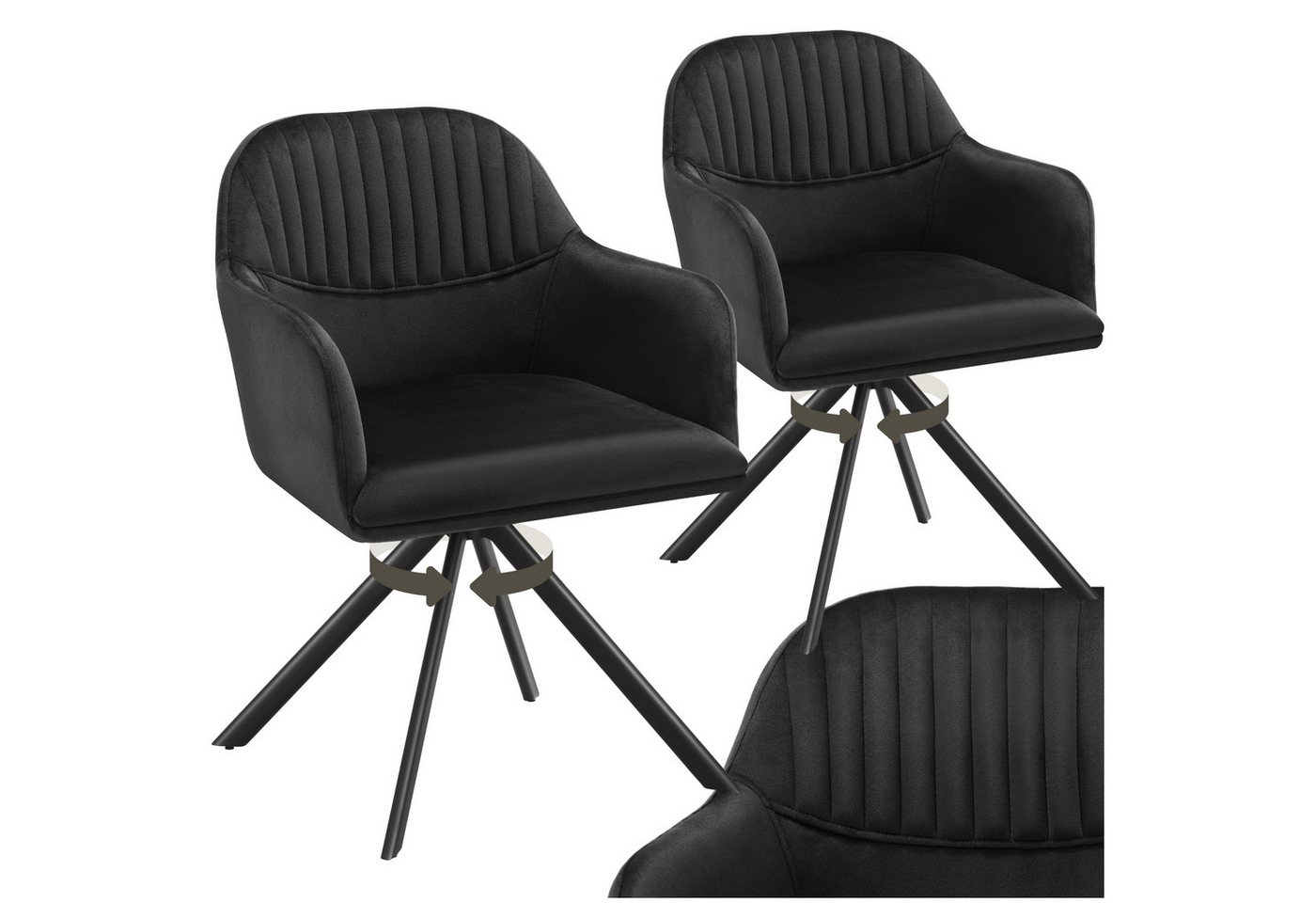 tectake Esszimmerstuhl Samt-Drehstuhl (2er Set, 2 St), gepolstert von tectake