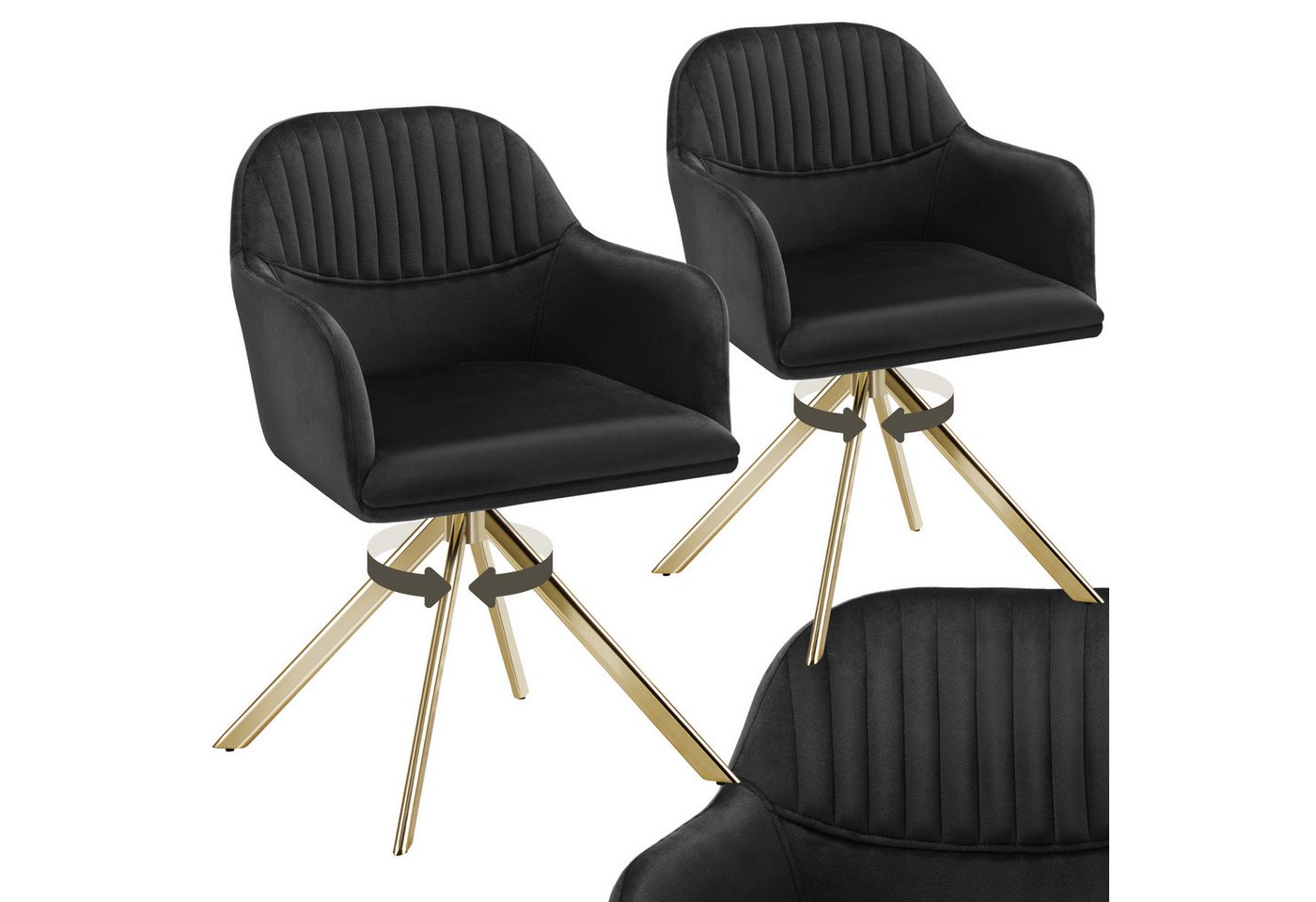 tectake Esszimmerstuhl Samt-Drehstuhl (2er Set, 2 St), gepolstert von tectake