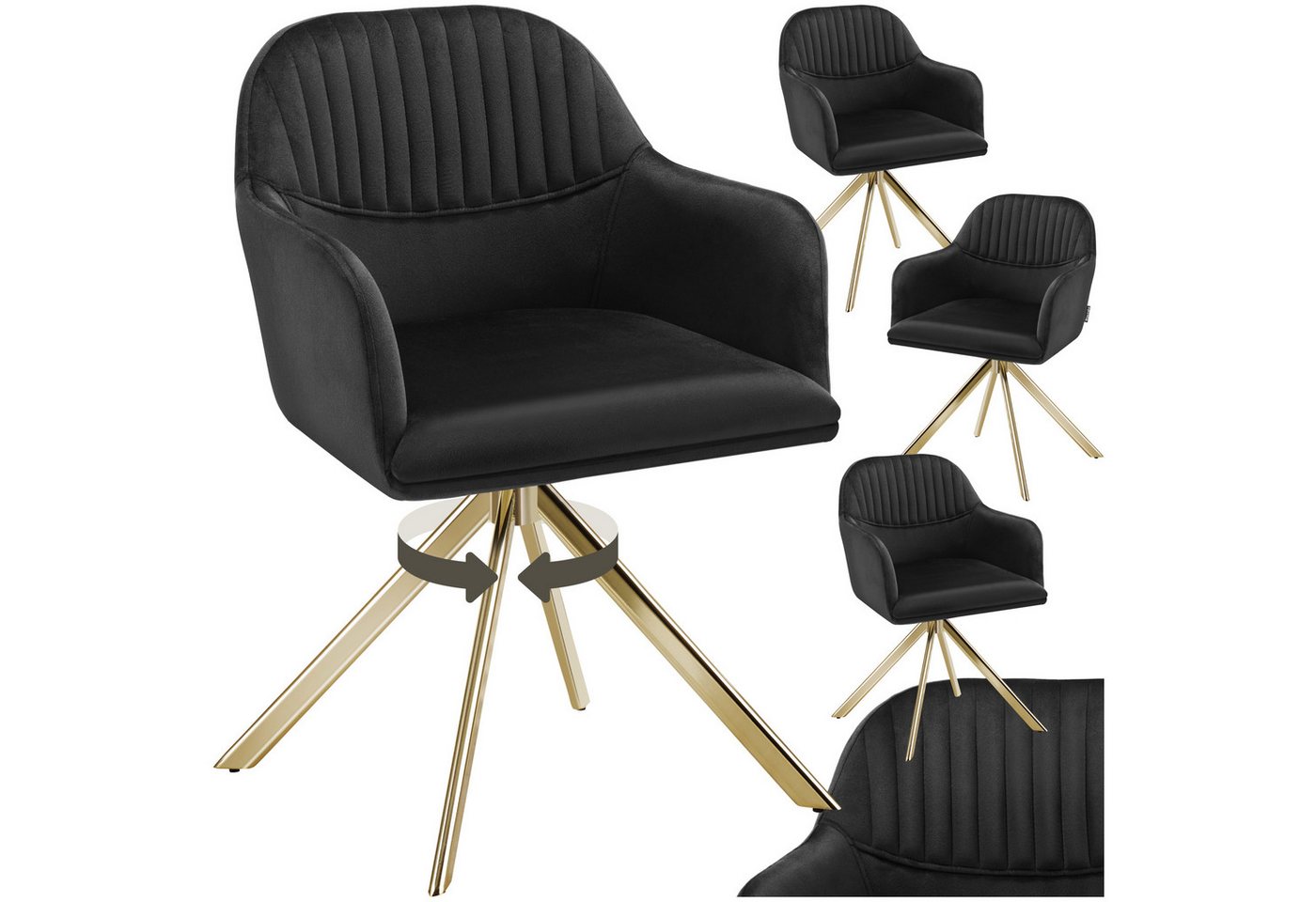 tectake Esszimmerstuhl Samt-Drehstuhl (4er Set, 4 St), gepolstert von tectake