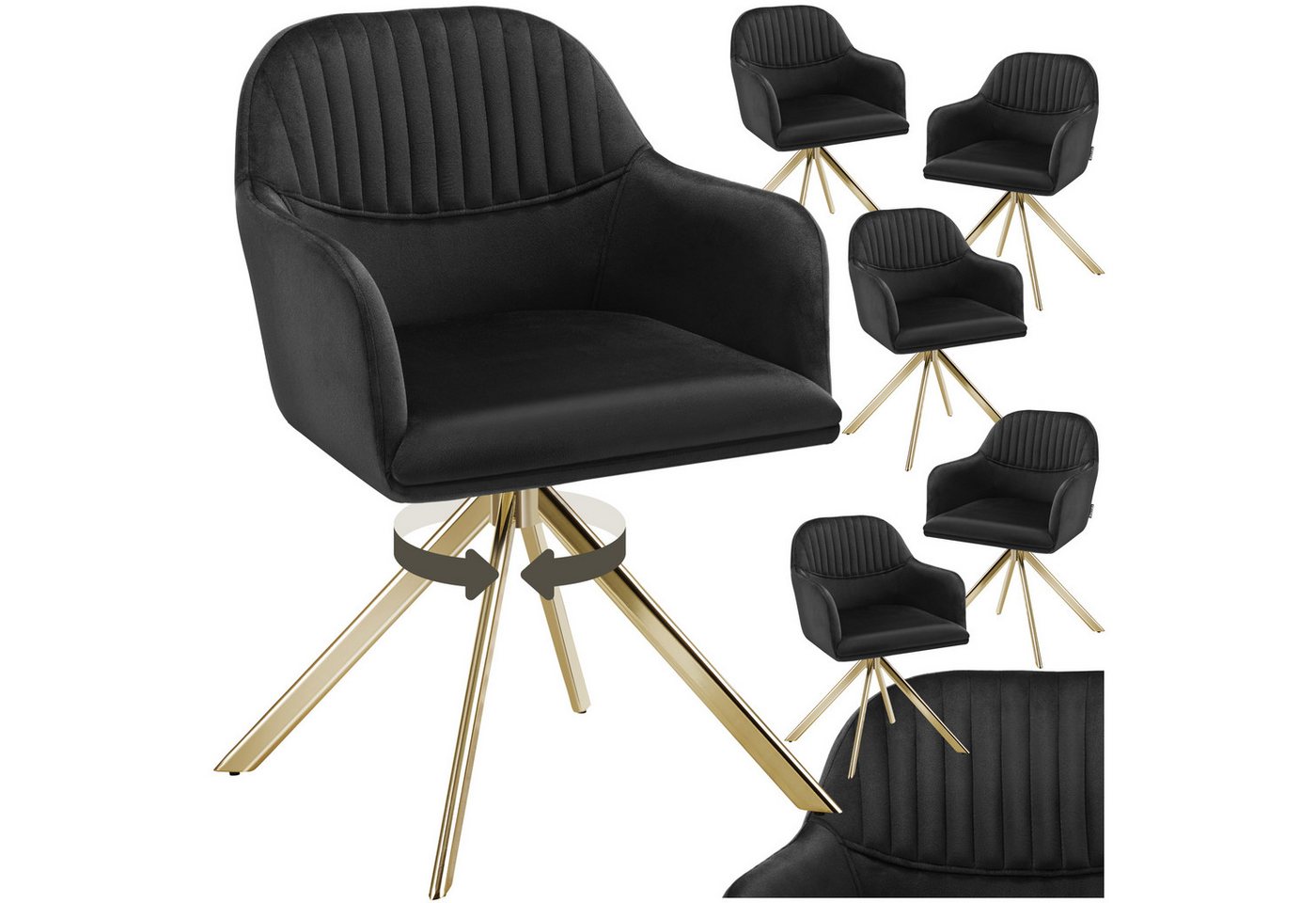 tectake Esszimmerstuhl Samt-Drehstuhl (6er Set, 6 St), gepolstert von tectake