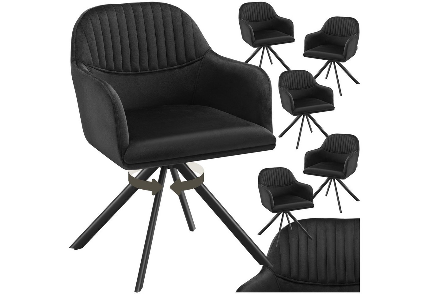 tectake Esszimmerstuhl Samt-Drehstuhl (6er Set, 6 St), gepolstert von tectake