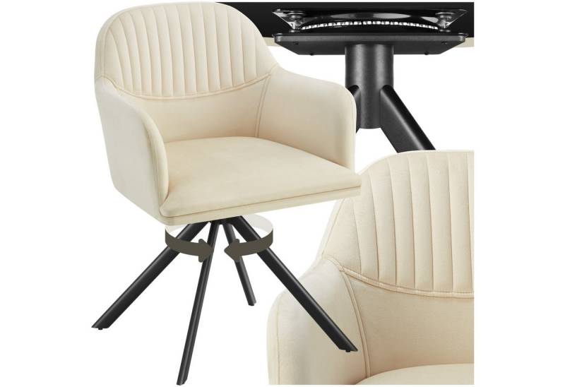 tectake Esszimmerstuhl Samt-Drehstuhl Lona mit dicker Polsterung (Set, 1 St), Große Sitzschale, durchgehende Arm- & Rückenlehne, bequemer Polsterung von tectake