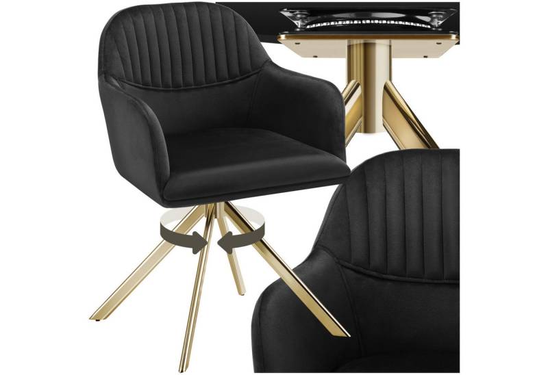 tectake Esszimmerstuhl Samt-Drehstuhl Lona mit dicker Polsterung (Set, 1 St), Große Sitzschale, durchgehende Arm- & Rückenlehne, bequemer Polsterung von tectake