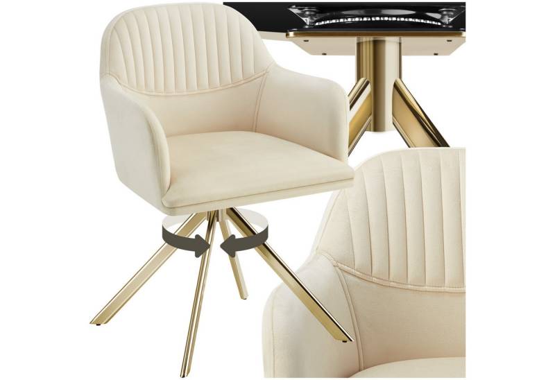 tectake Esszimmerstuhl Samt-Drehstuhl Lona mit dicker Polsterung (Set, 1 St), Große Sitzschale, durchgehende Arm- & Rückenlehne, bequemer Polsterung von tectake