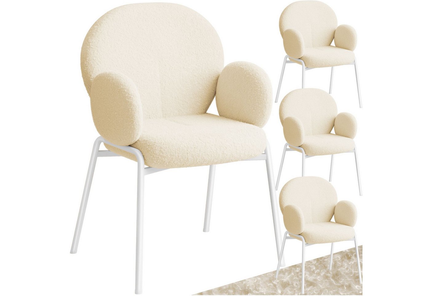 tectake Esszimmerstuhl Stuhl (4er Set, 4 St), gepolstert mit Bouclé-Bezug von tectake