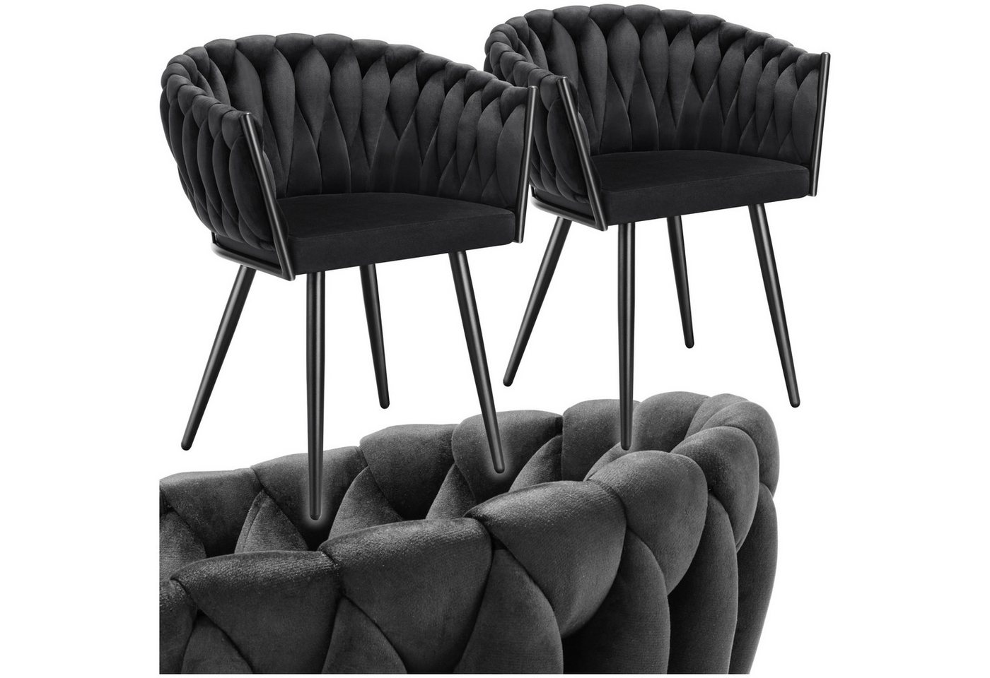 tectake Esszimmerstuhl Küchenstuhl Astano, Belastbarkeit 120 kg, schwarz (Set, 2 St), Extra feiner Samtbezug für ein superweiches Sitzerlebnis von tectake