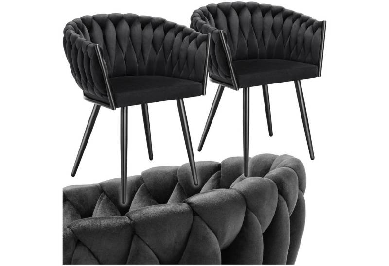 tectake Esszimmerstuhl Küchenstuhl Astano, Belastbarkeit 120 kg, schwarz (Set, 2 St), Extra feiner Samtbezug für ein superweiches Sitzerlebnis von tectake