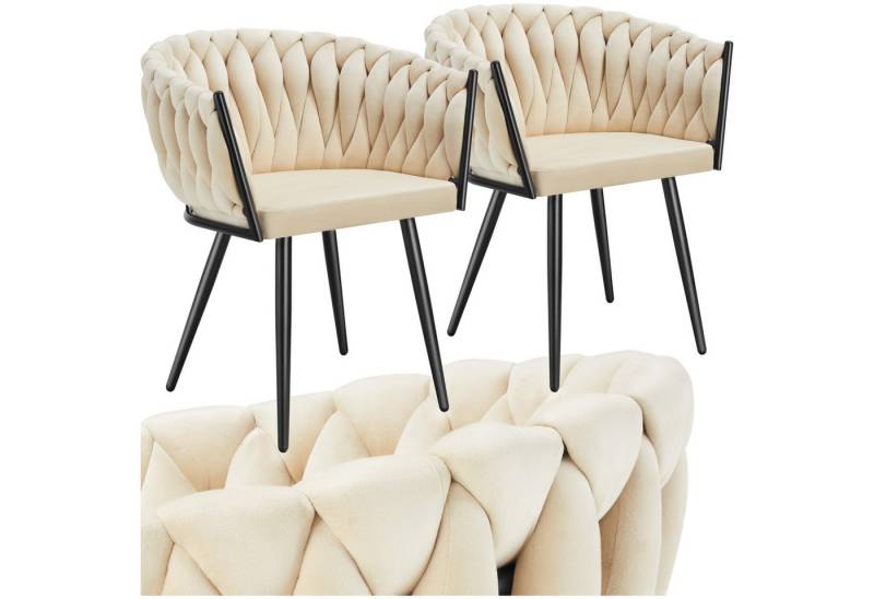tectake Esszimmerstuhl Küchenstuhl Astano, Belastbarkeit 120 kg, Sand (Set, 2 St), Extra feiner Samtbezug für ein superweiches Sitzerlebnis von tectake