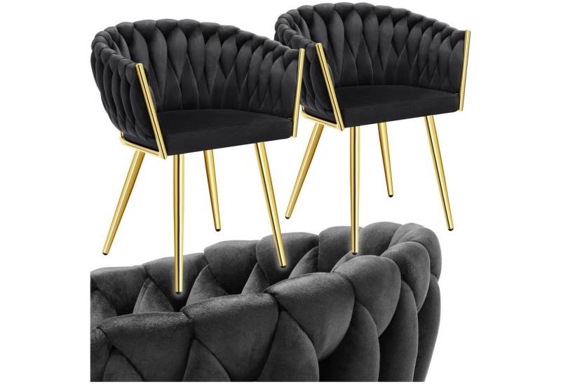 tectake Esszimmerstuhl Küchenstuhl Astano, Belastbarkeit 120 kg, schwarz/gold (Set, 2 St), Extra feiner Samtbezug für ein superweiches Sitzerlebnis von tectake